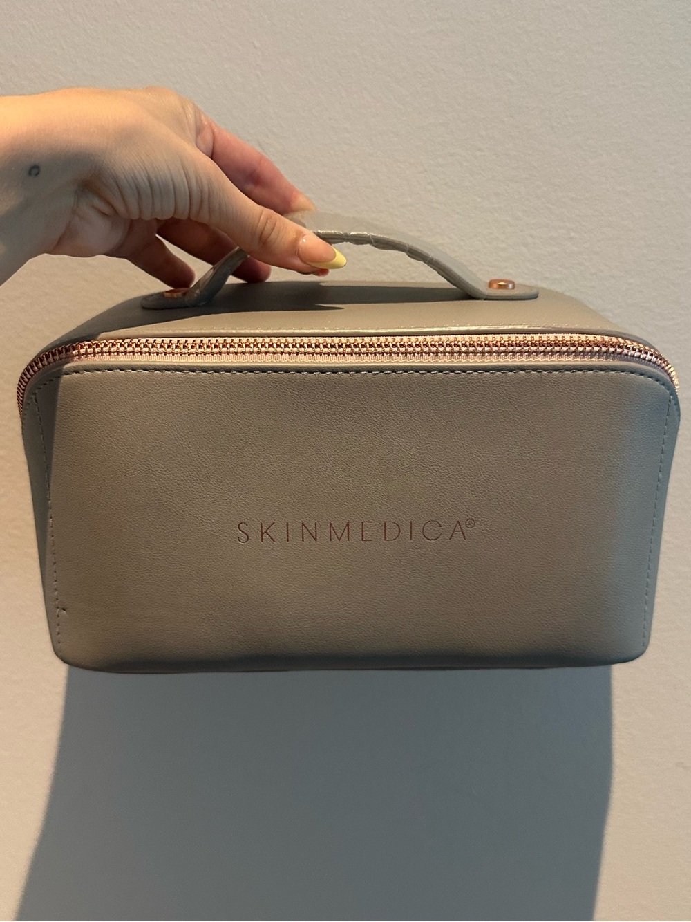 SkinMedica Gray Travel Cosmetic Case Faux Leather with Top Handle